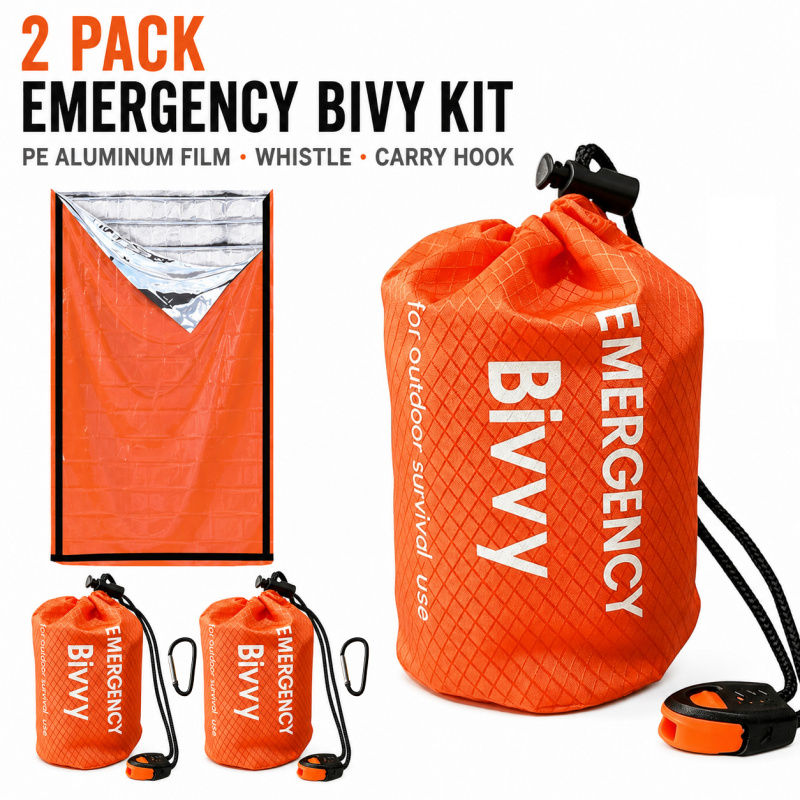 Outdoor Camping Sleeping Bag - 2팩 비상용 침낭, 프리미엄 파우치, 호루라기
