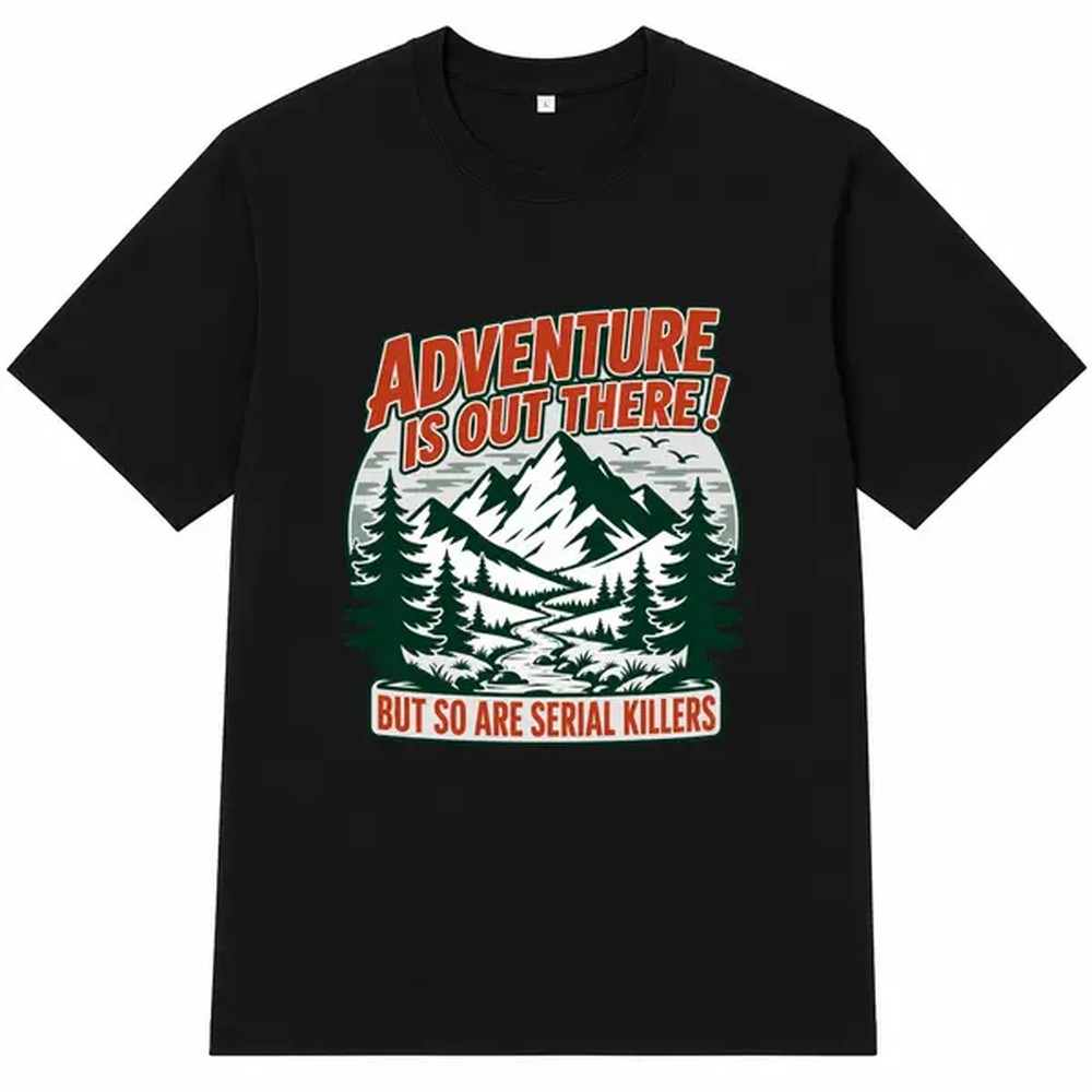 Outdoor Camping Adventures - 아웃도어 어드벤처 레터 프린트 블랙 셔츠,